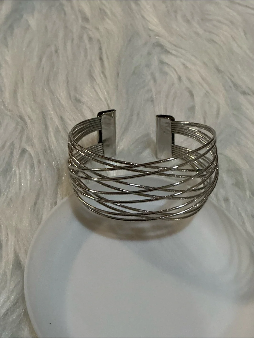 Womens Silver Tone Wire Wrap Cuff Bracelet